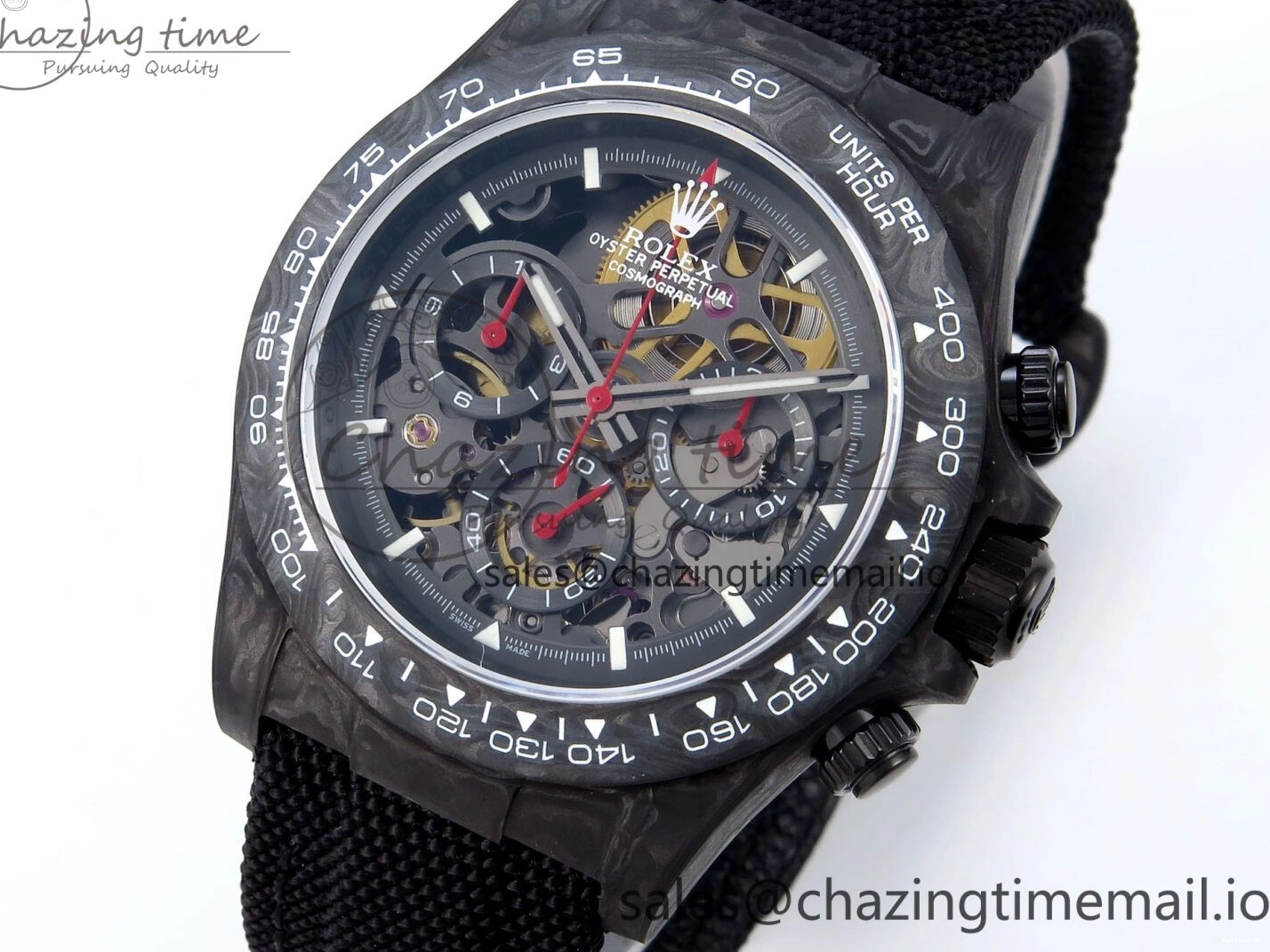 Best 40mm N6F Skeleton Black DD4801 Daytona Dial Gray Diw 1:1 Strap Edition Nylon 1126